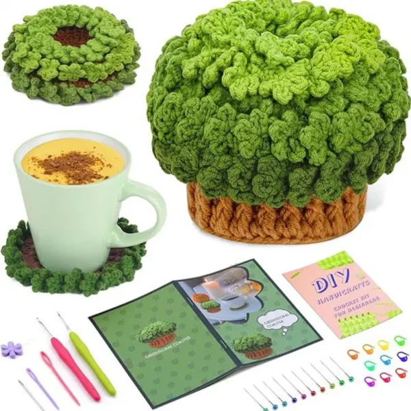 Crochet Kit: Green Plant Coaster Crafts for Beginners - Image 5