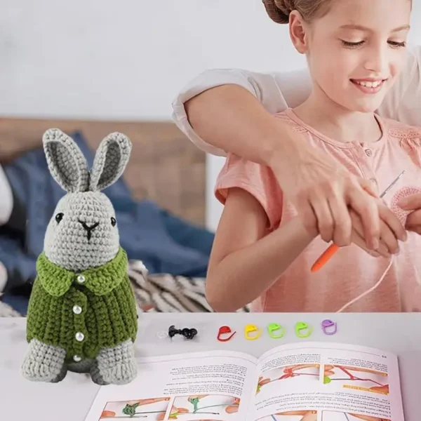 Crochet Kit: 3-Piece Stuffed Animal Bunny Set - Image 4