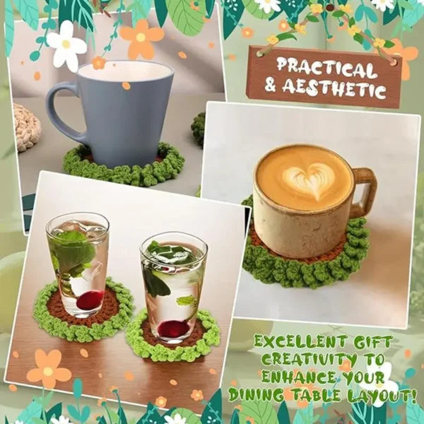 Crochet Kit: Green Plant Coaster Crafts for Beginners - Image 3