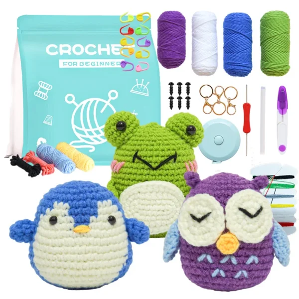 Crochet Kit: Frog, Owl, Penguin for Beginners