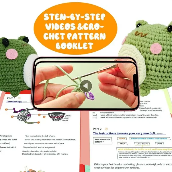 Crochet Kit: Frog Hooks, Yarn & Stuffing for Beginners - Image 3