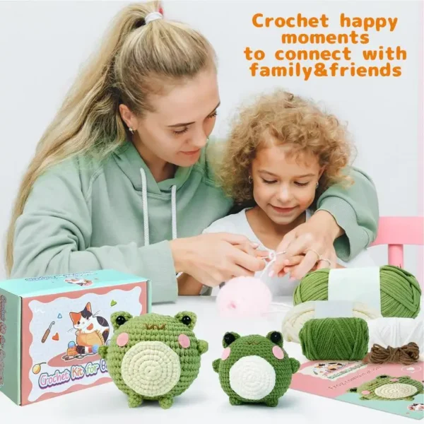 Crochet Kit for Beginners: Frog Set with Yarn & Hook - Image 2