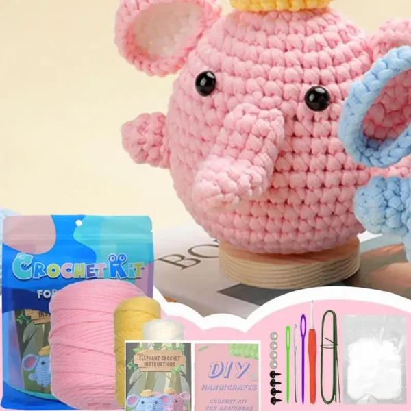 Crochet Kit For Beginners, Easy Elephant Knitting Starter Set - Image 3