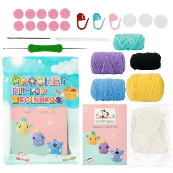 Beginner Crochet Kit: Doll & Key Pendant with Yarn
