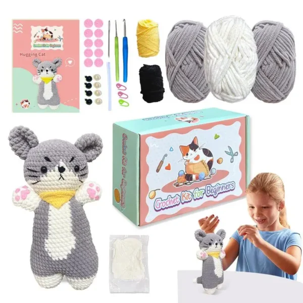 Crochet Kit for Beginners Kids Adults with Cat Design