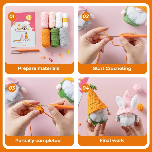 Crochet Kit Rabbit Gnome Doll with Yarn, Hook, Needles - Image 4