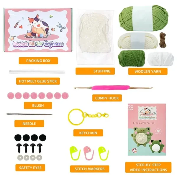 Crochet Kit - Frog Set with Yarn, Eyes, Hook - Image 6