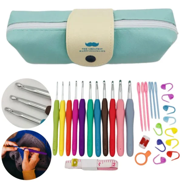 Crochet Kit with Ergonomic Hooks & Knitting Needles