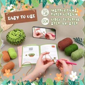Crochet Kit: Green Plant Coaster Crafts for Beginners