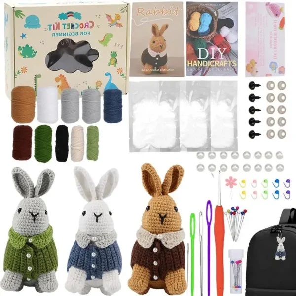 Crochet Kit: 3-Piece Stuffed Animal Bunny Set