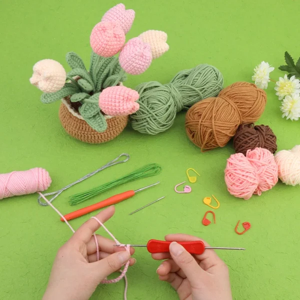 Crochet Kit Flower Set for Beginners with Yarn, Hook, Needles - Image 5